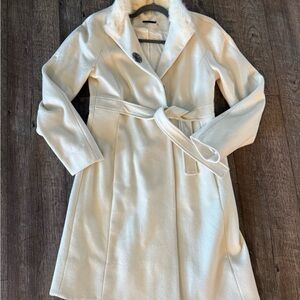 Elie Tahari Cream Cashmere Minx Fur Collar Coat Womens Peacoat Size 8
